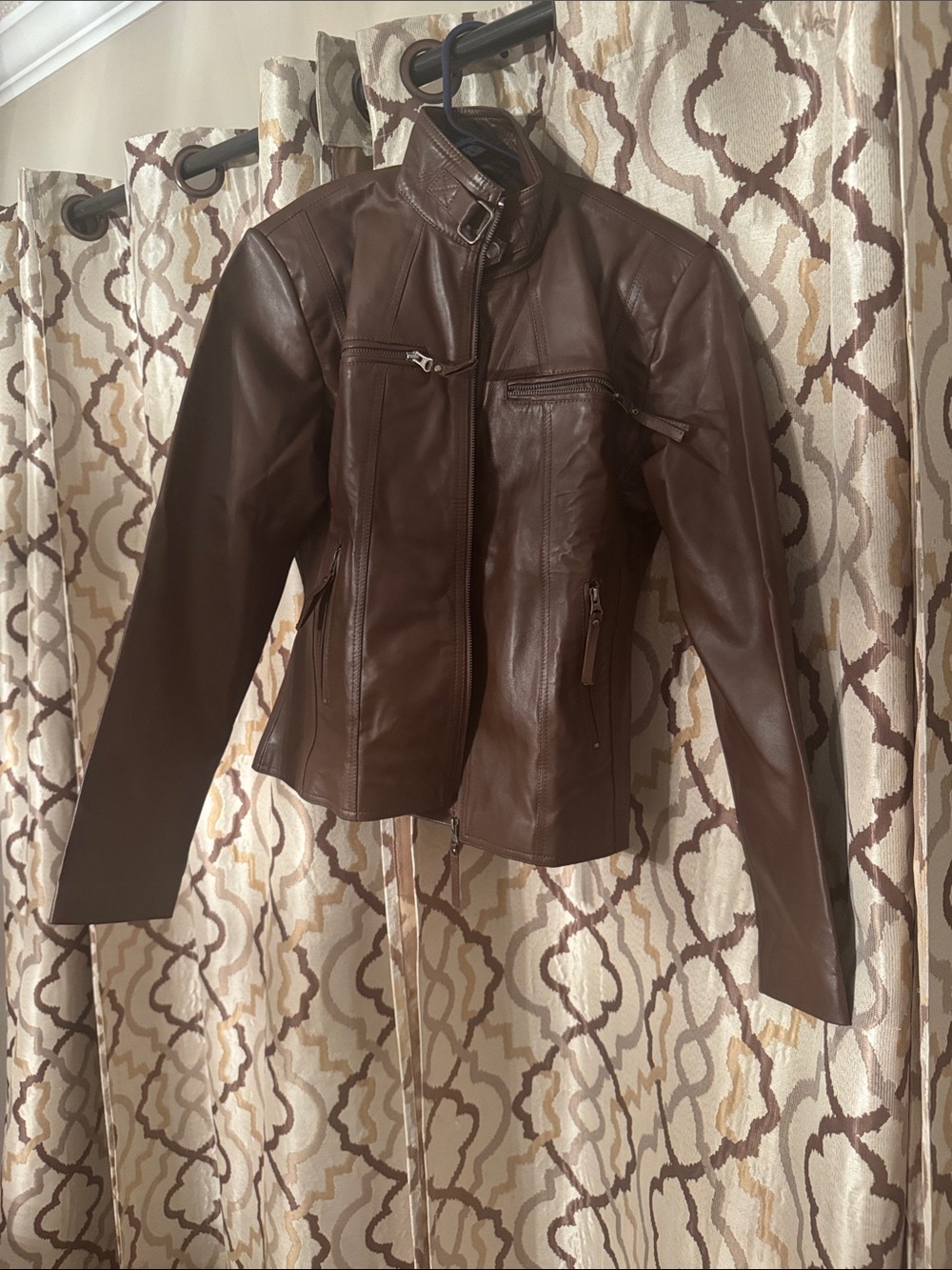 Arcade Brown Leather Moto Jacket with Stand Collar